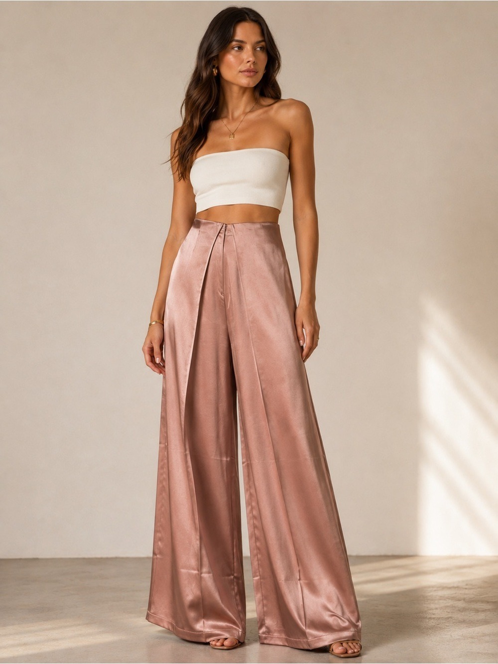 Andrea Iyamah Hami Wrap Pants Pearl Pink Satin Palazzo XS